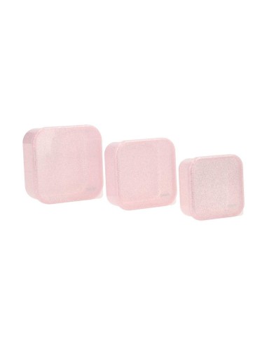 Pack 3 cajas almuerzo glitter pink