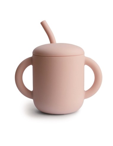 Taza didáctica+pajita silicona solid blush